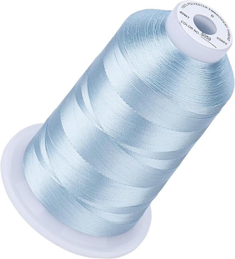 simthread 5500Yds Embroidery Thread, 5000M High-Yardage 40WT 100% Polyester Thread – 170+ Vivid Colors, High-Speed Rated – Compatible with Brother, Singer, Janome & More - Powder Blue S059 - Image 1